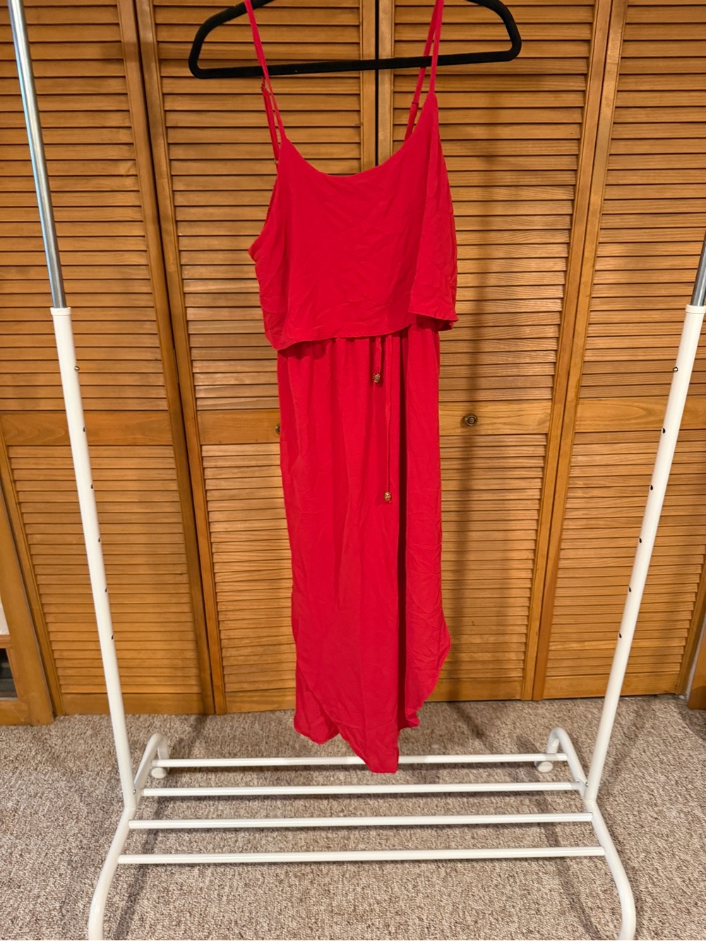 Women’s Red Spaghetti-Strap Maxi Dress with Drawstring Waist